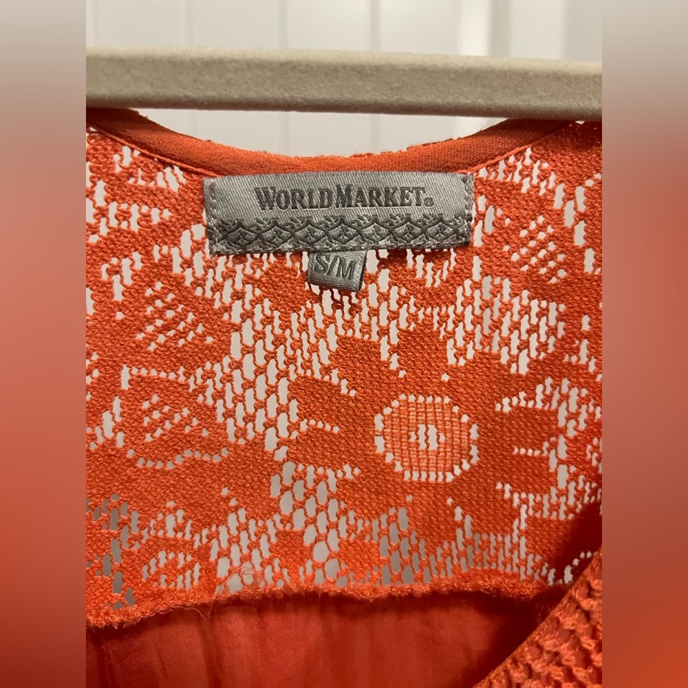 Cost Plus World Market Orange Lace Boho Tunic Top S/M Crochet Sheer Festival - Picture 5 of 10